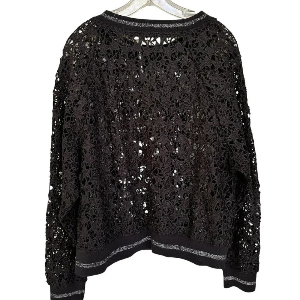 2/$30 Zara Knit Womens Medium Top Floral Crochet Black Lace Long Sleeve Knitwear